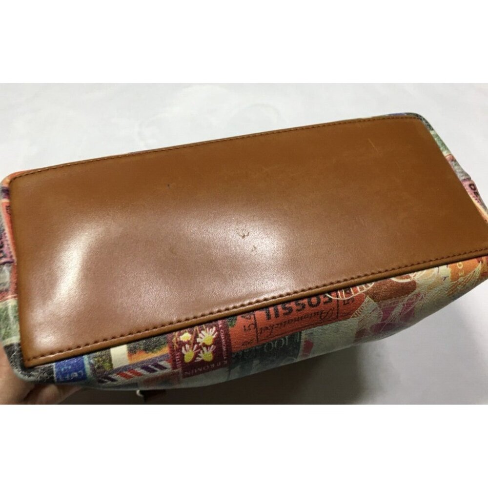 Fossil Leather Handbag Coronado Vintage Stamps Print Satchel NO SHOULDER STRAP - Picture 8 of 16